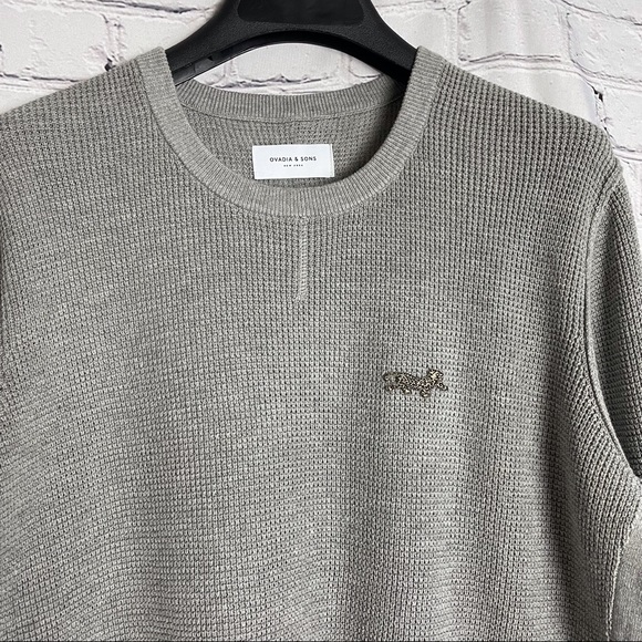 Ovadia And Sons Cotton Waffle Knit Crew Neck Sweater in Heather Grey Size XXL - Picture 5 of 9